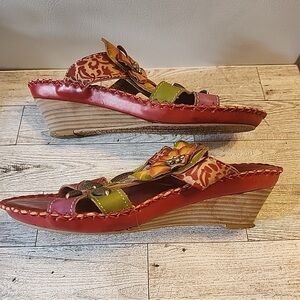 L'Artiste Charlotte Wedge Sandals Womens size 39 Leather
Bright Boho Art to Wear